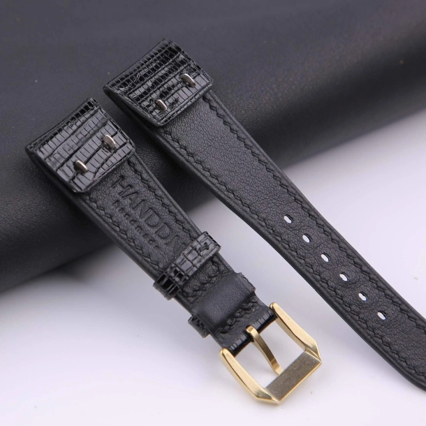 Black Lizard leather Fixed Bars watch strap