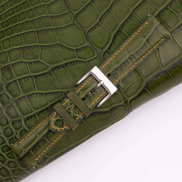 Padded Green Alligator Leather Lining Dark Brown Round Scales Watch Strap - Image 5