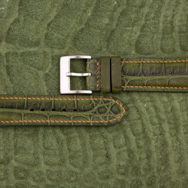 Padded Green Alligator Leather Lining Dark Brown Round Scales Watch Strap - Image 4