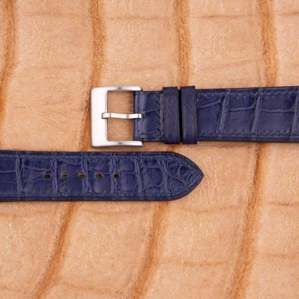 Dark Blue Alligator Leather Lining Light Brown Alligator Watch Strap - Image 3