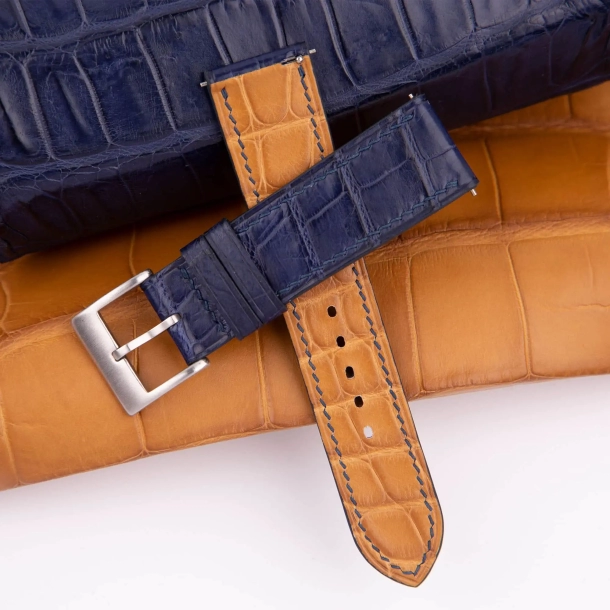 Dark Blue Alligator Leather Lining Light Brown Alligator Watch Strap - Image 4