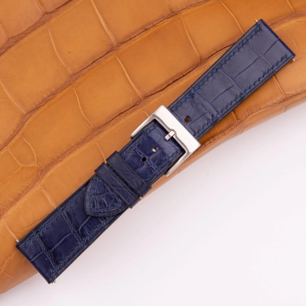 Dark Blue Alligator Leather Lining Light Brown Alligator Watch Strap - Image 5