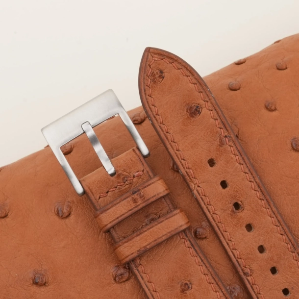 Brown Ostrich Leather Fixed Bars Watch Strap - Image 4