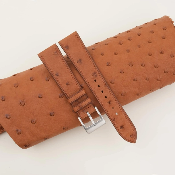 Brown Ostrich Leather Fixed Bars Watch Strap - Image 2