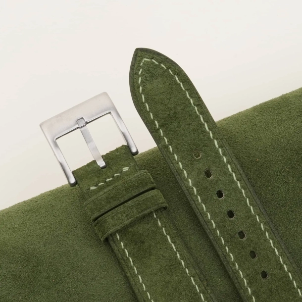 Green Suede Leather Fixed Bars Watch Strap - Image 4