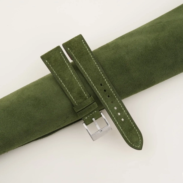 Green Suede Leather Fixed Bars Watch Strap - Image 2