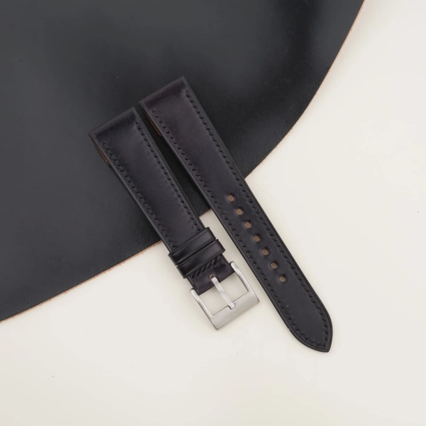 Black Shell Cordovan Leather Fixed Bars Watch Strap - Image 2