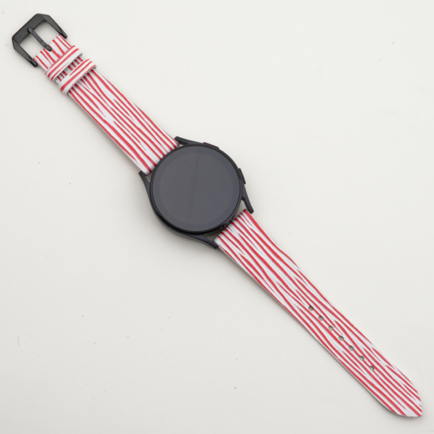 White Red Calfskin Leather Samsung Watch Band - Wave Texture
