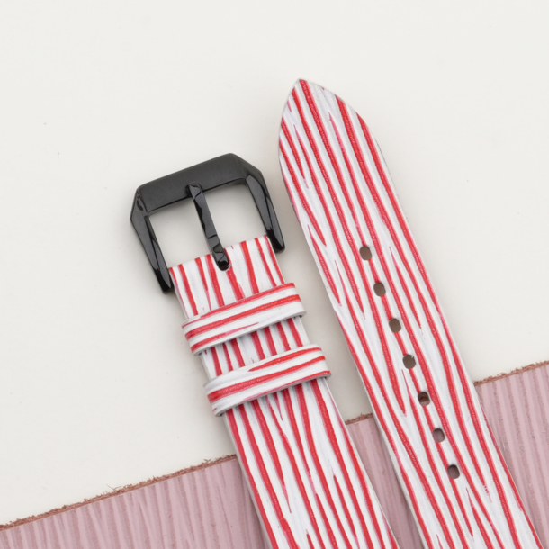 White Red Calfskin Leather Samsung Watch Band - Wave Texture