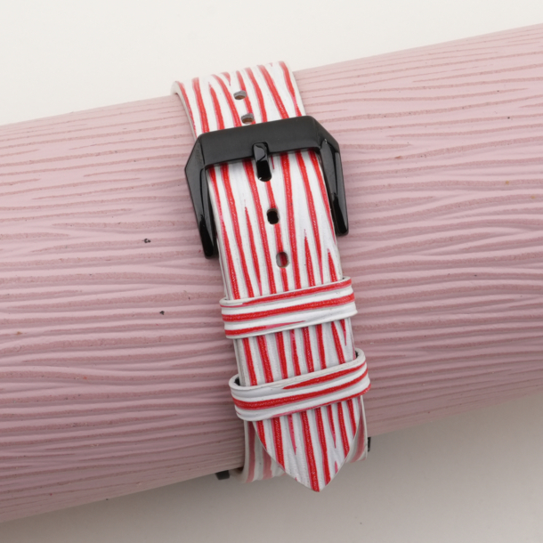 White Red Calfskin Leather Samsung Watch Band - Wave Texture
