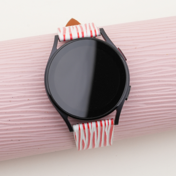 White Red Calfskin Leather Samsung Watch Band - Wave Texture