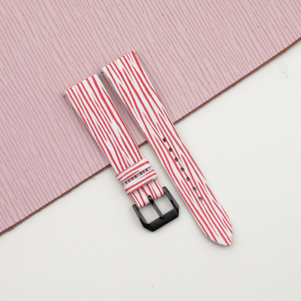 White Red Calfskin Leather Samsung Watch Band - Wave Texture