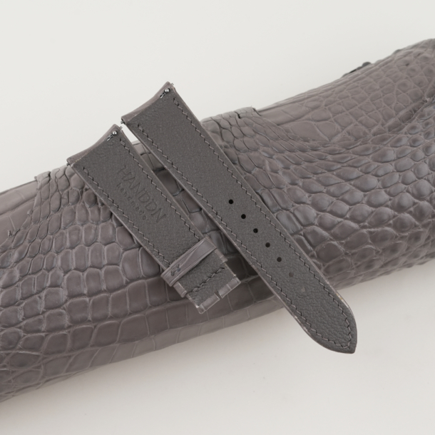 Cement Alligator Leather Curved End Folded Edges Watch Strap