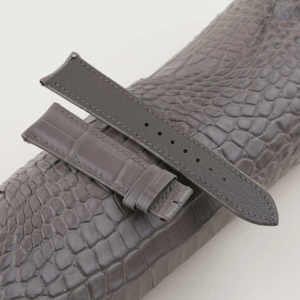 Cement Alligator Leather Curved End Folded Edges Watch Strap