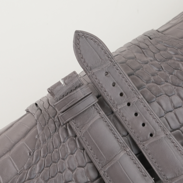 Cement Alligator Leather Curved End Folded Edges Watch Strap