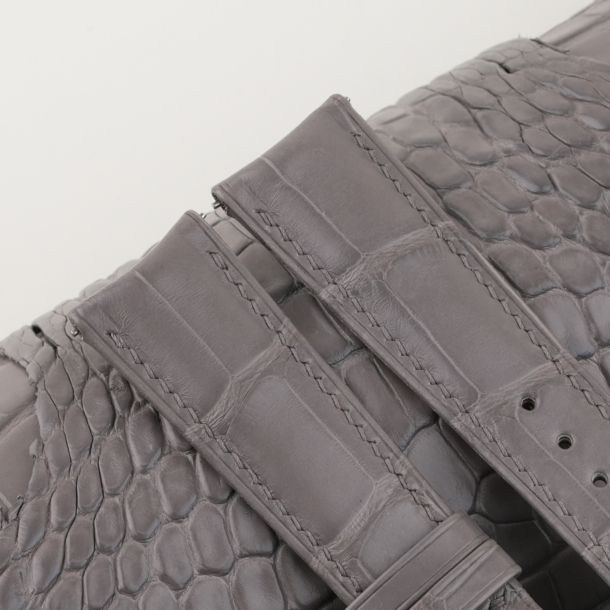 Cement Alligator Leather Curved End Folded Edges Watch Strap