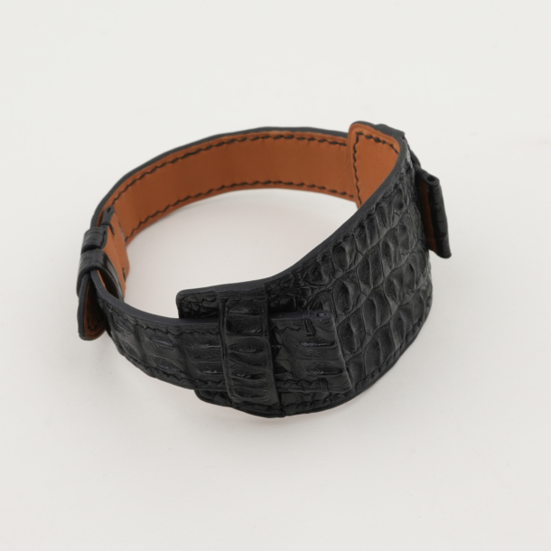 Black Double Hornback Alligator Leather Bund Strap