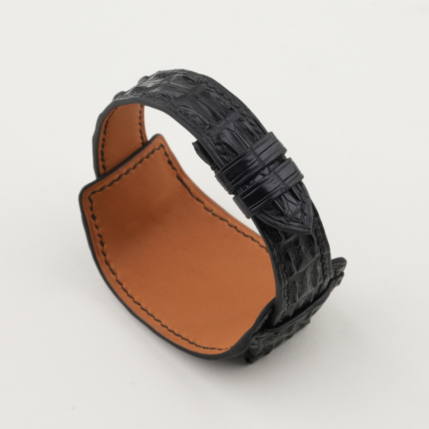 Black Double Hornback Alligator Leather Bund Strap