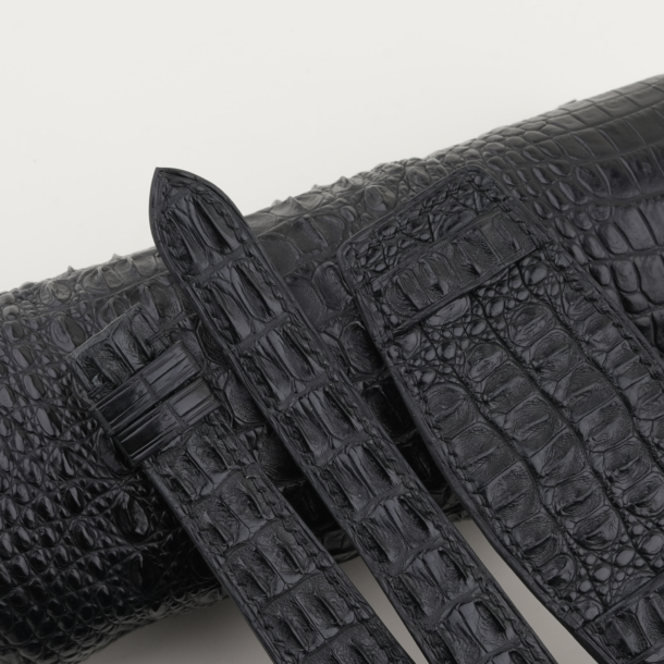 Black Double Hornback Alligator Leather Bund Strap