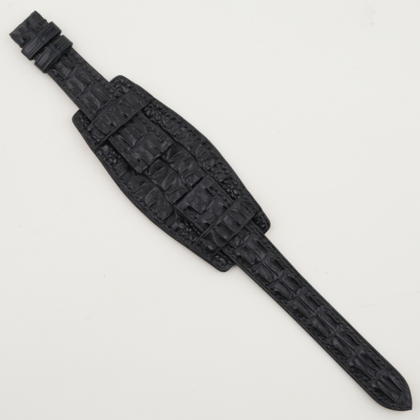 Black Double Hornback Alligator Leather Bund Strap