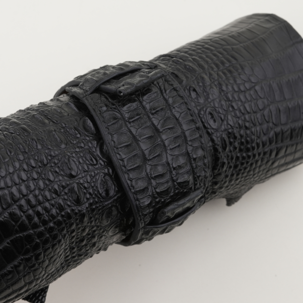 Black Double Hornback Alligator Leather Bund Strap