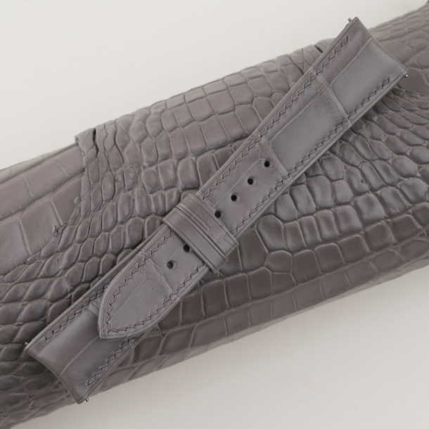 Cement Alligator Leather Curved End Folded Edges Watch Strap