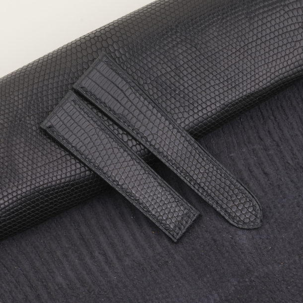 Black Lizard Leather Single Folding Watch Strap 5 Black Lizard Leather Single Folding Watch Strap