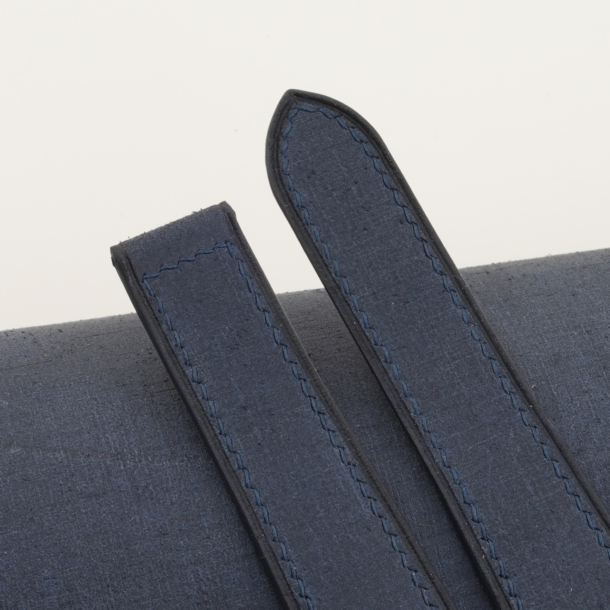 Navy Babele Leather Single Folding Watch Strap