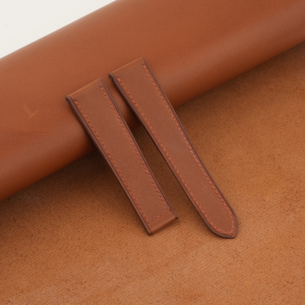 Golden Brown Smooth Calf Leather Single Folding Watch Strap - Image 3