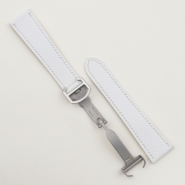White Epsom Leather Single Folding Watch Strap - Image 3