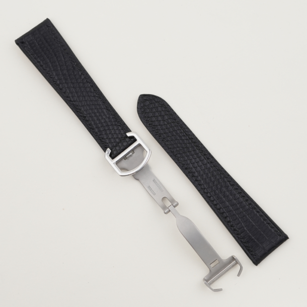 Black Lizard Leather Single Folding Watch Strap 2 Black Lizard Leather Single Folding Watch Strap