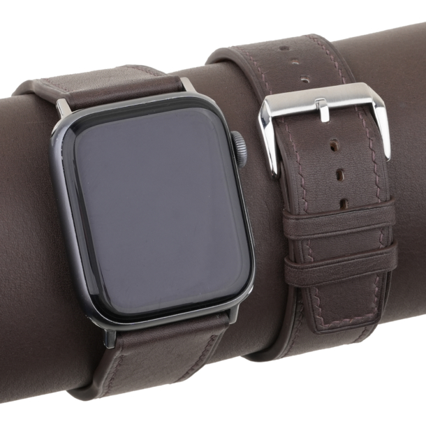 Dark Brown Smooth Calf Leather Apple Watch Band Pilot Shape