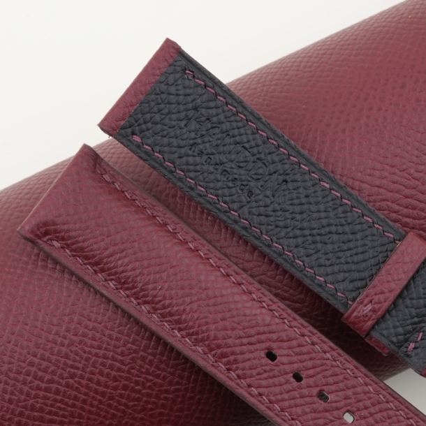 Burgundy Black Lining Epsom Padded Leather Watch Strap - Image 4