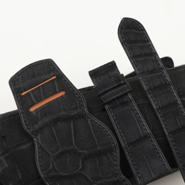 Black Nubuck Alligator Leather Bund Strap