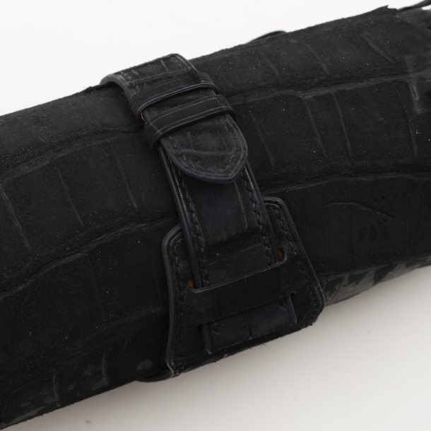 Black Nubuck Alligator Leather Bund Strap