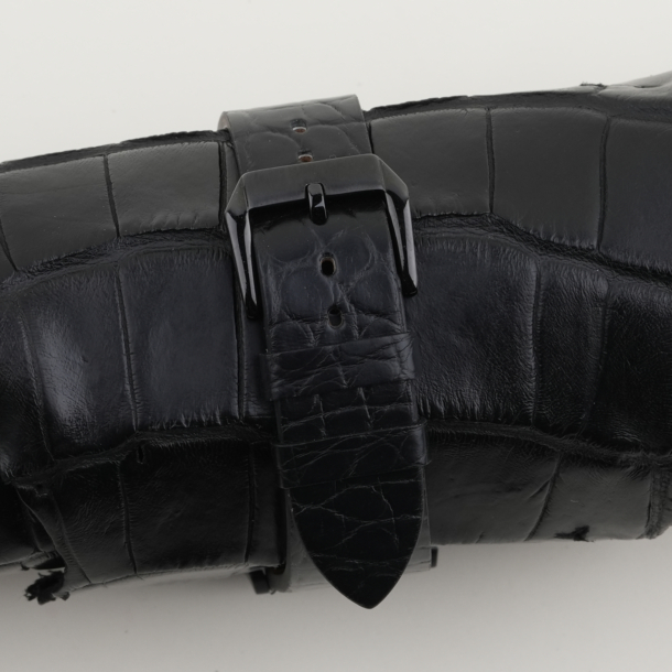 Vintage Black Alligator Round Scales Leather Samsung Watch Band