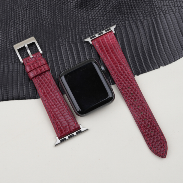 Red Lizard Leather Apple Watch Band