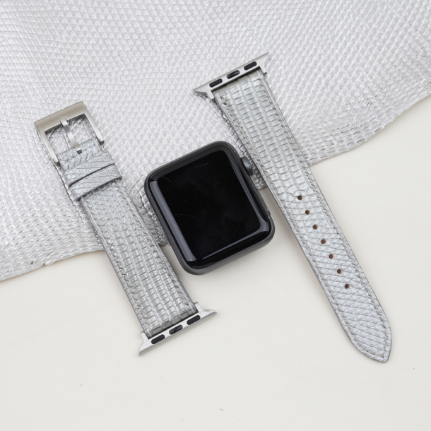 Silver Lizard Leather Apple Watch Band