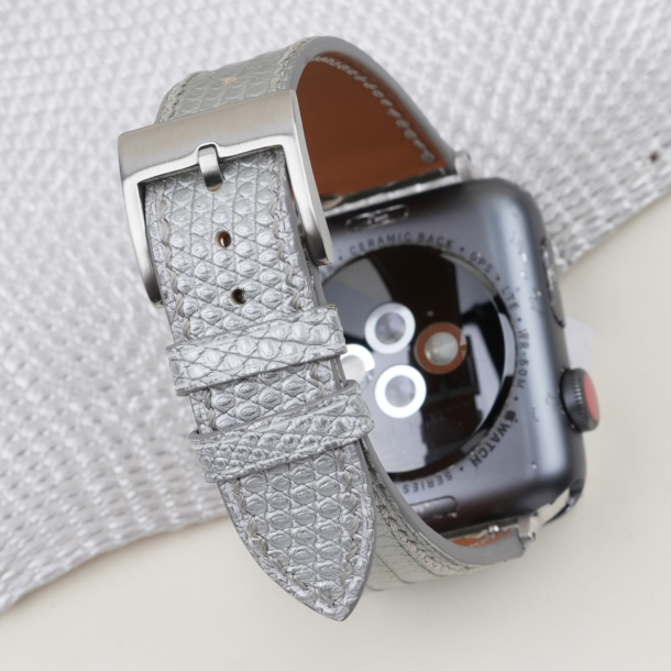 Silver Lizard Leather Apple Watch Band
