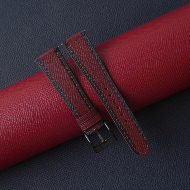 Tricolor Burgundy Epsom Leather Watch Strap
