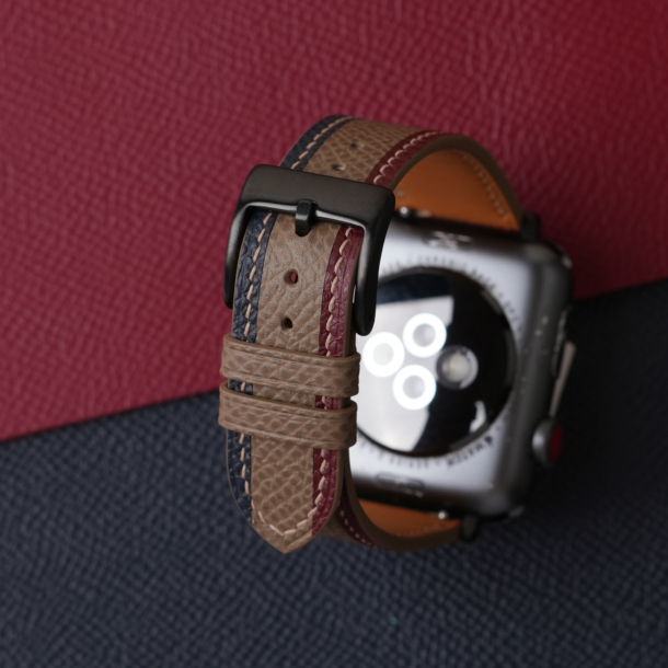 Tricolor Taupe Epsom Leather Apple Watch Band