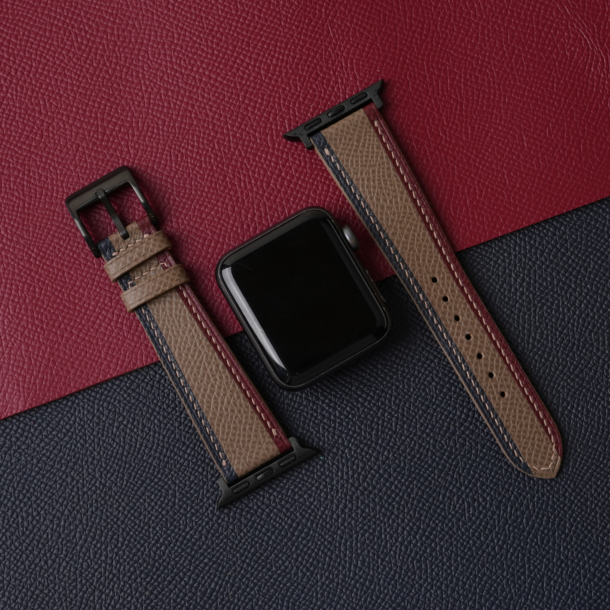 Tricolor Taupe Epsom Leather Apple Watch Band