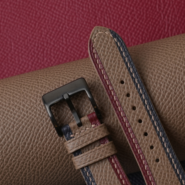 Triple Color Taupe Epsom Leather Watch Strap