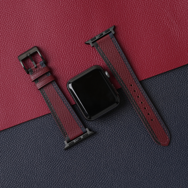 Tricolor Burgundy Epsom Leather Apple Watch Band