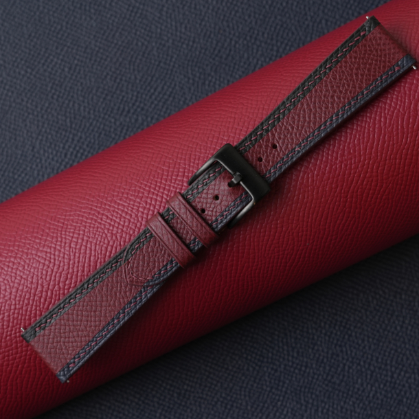 Tricolor Burgundy Epsom Leather Watch Strap