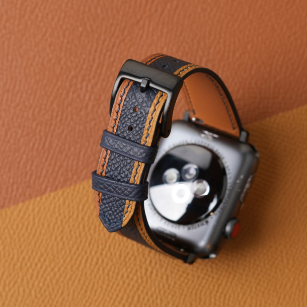 Tricolor Navy Epsom Leather Apple Watch Band