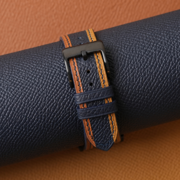 Tricolor Navy Epsom Leather Watch Strap