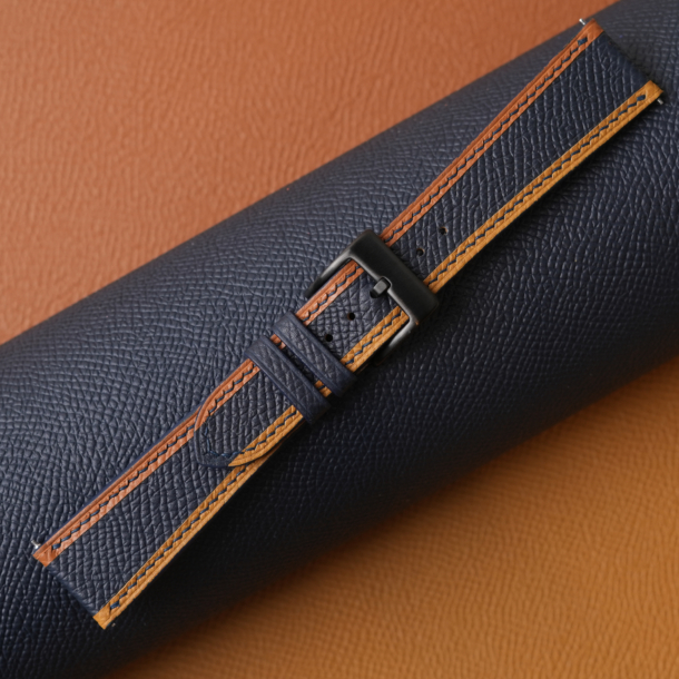 Tricolor Navy Epsom Leather Watch Strap