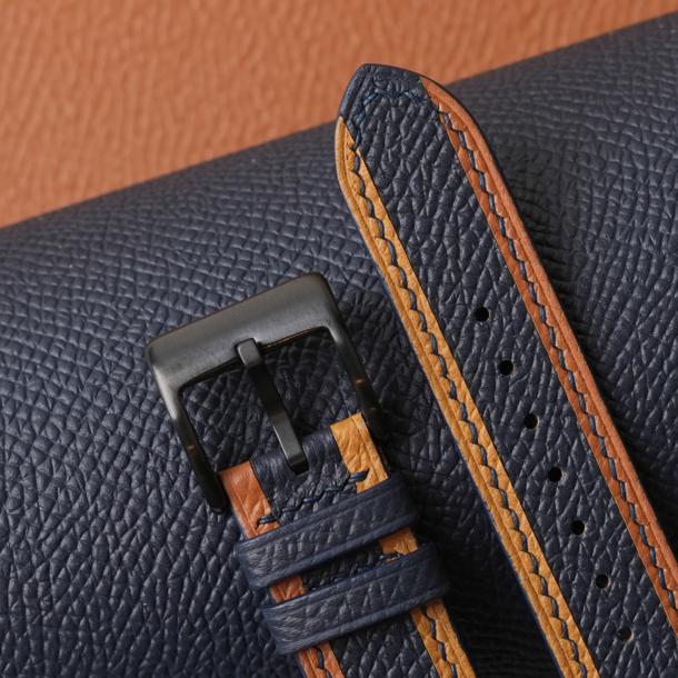 Tricolor Navy Epsom Leather Watch Strap