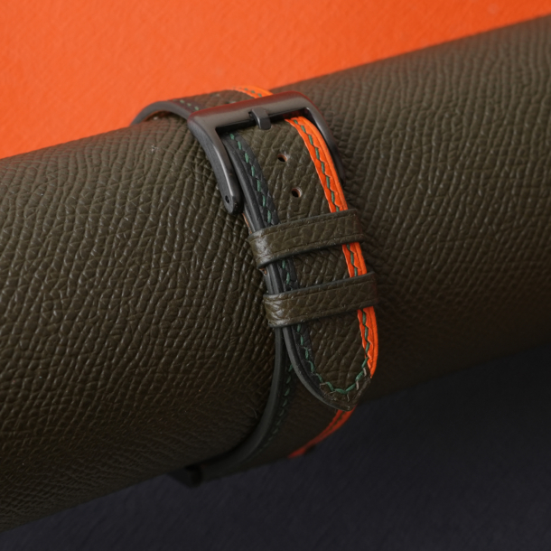 Tricolor Forest Epsom Leather Watch Strap